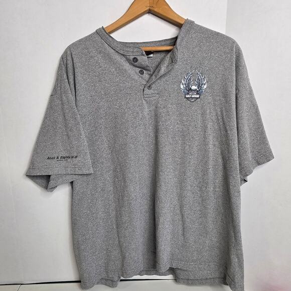 Harley Davidson Grey Left Chest Emblem 1/4 Button Short Sleeve, Mens, 2XL - Picture 1 of 7